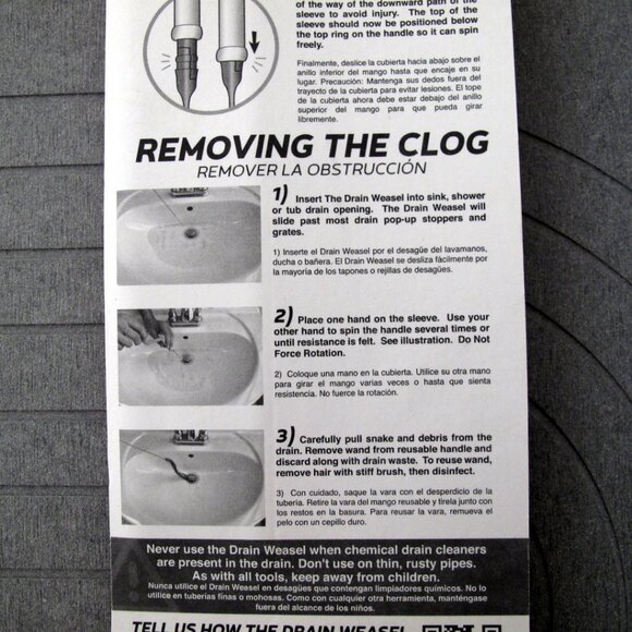 FlexiSnake Drain Weasel Drain Hair Clog Remover Tool Handle 2 18" Wands Refills - Picture 7 of 7